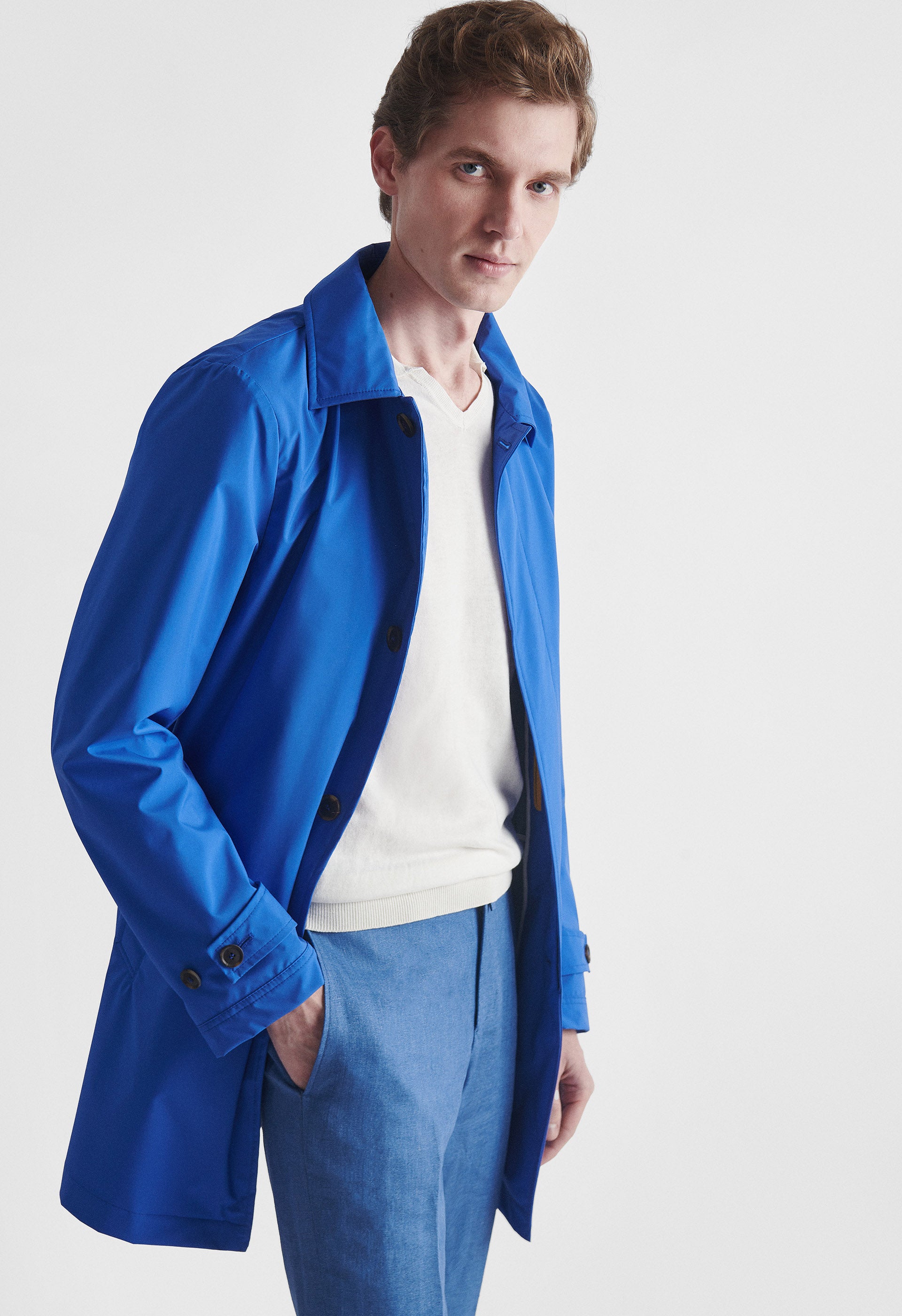 Light Blue Nylon Waterproof Trench