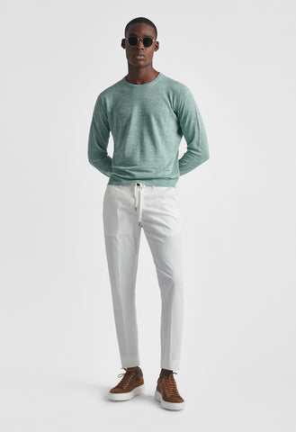 Green Crew Neck Linen and Cotton